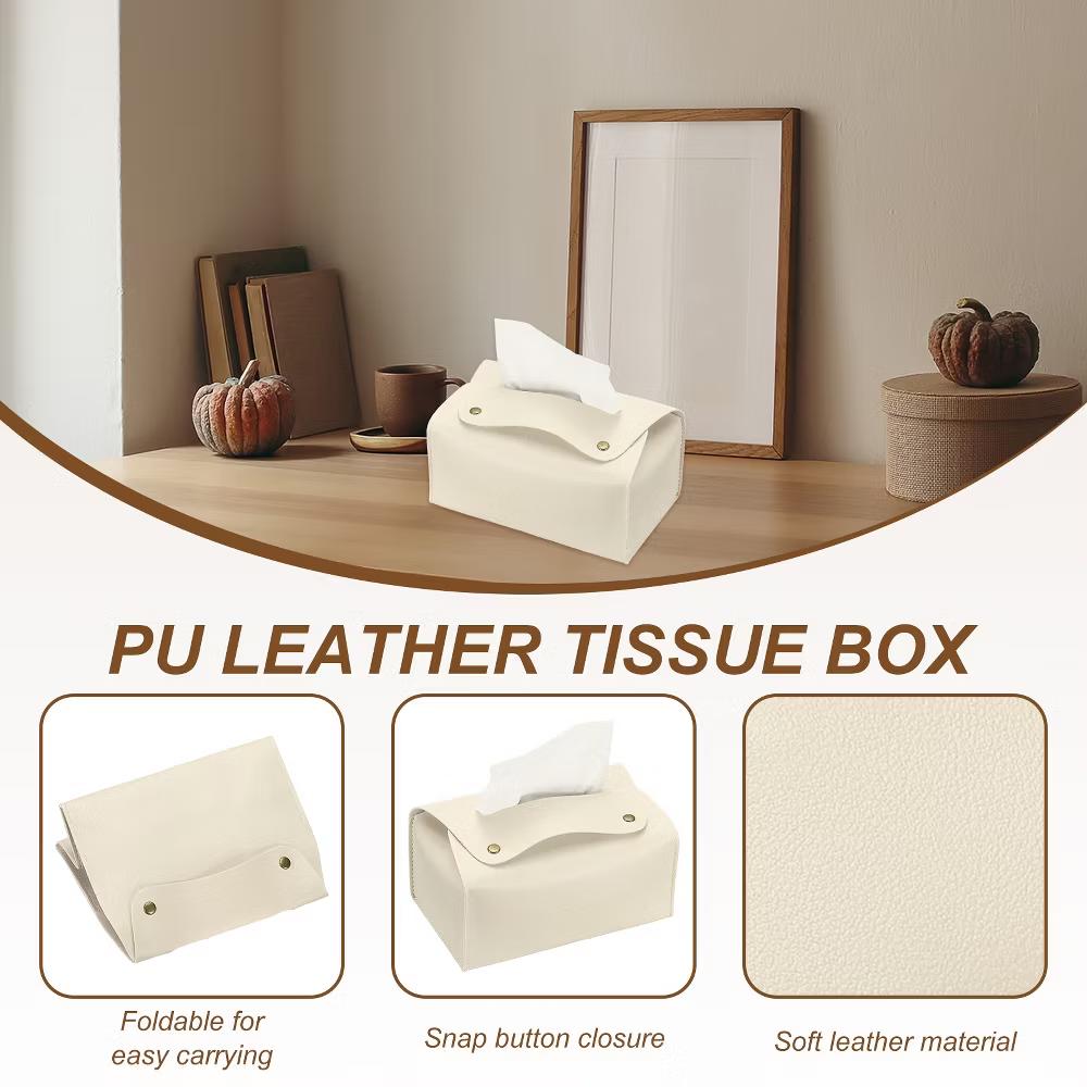 PU Leather Home Car Office Decorative Tissue Box Holder - Image 2