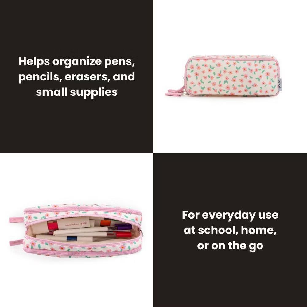 Triple Zip Pencil Pouch - Pink Wildflower, School Supplies - Image 4