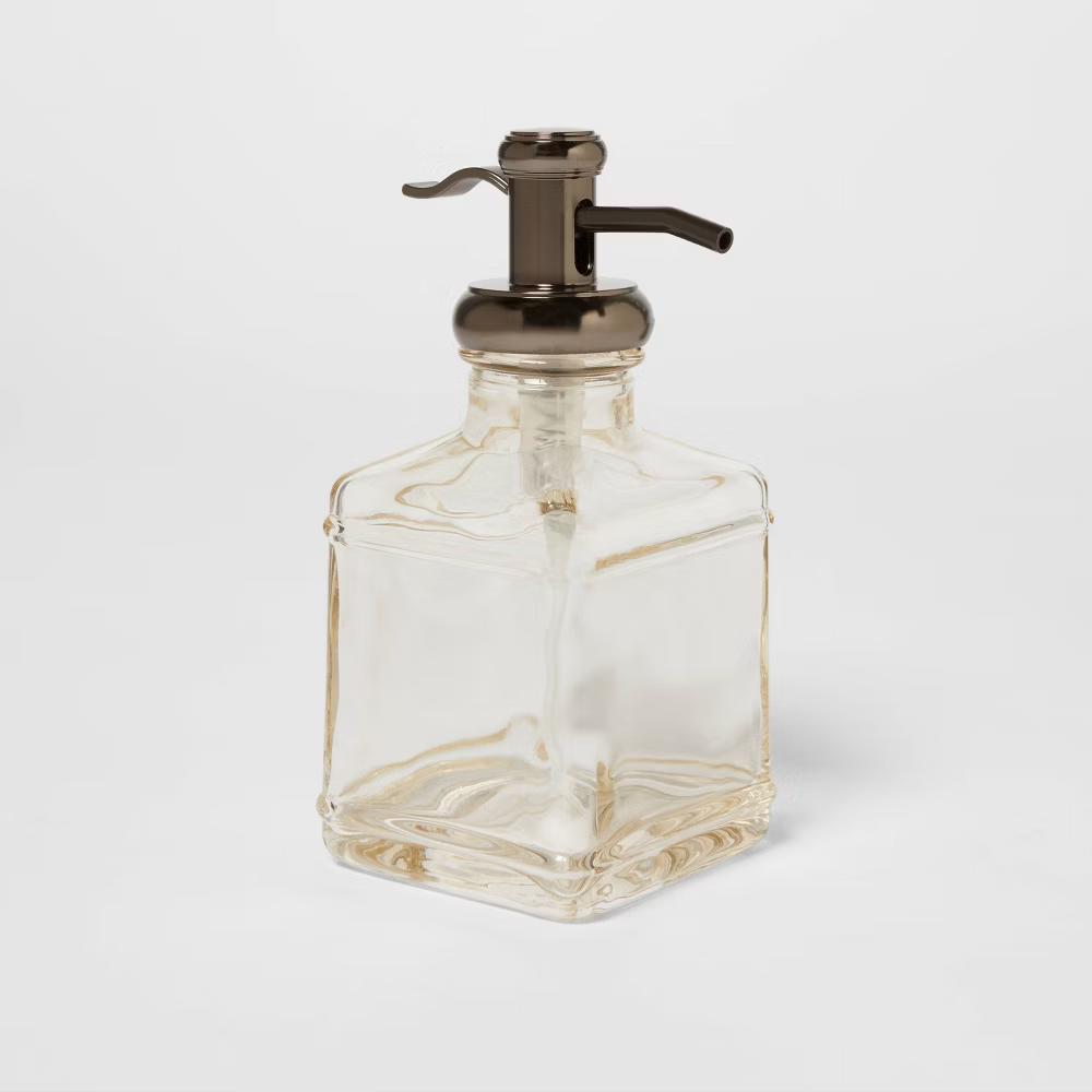 Short Antique Glass Soap Pump Brown - Traditional Style, Metal & Glass, Spot Clean, 11.8oz Capacity - Image 2