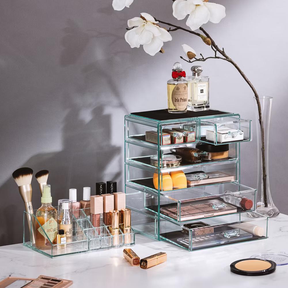 2 Piece Acrylic Makeup and Jewelry Storage Organizer Case (6 Drawers and Lipstick Tray) - Image 49