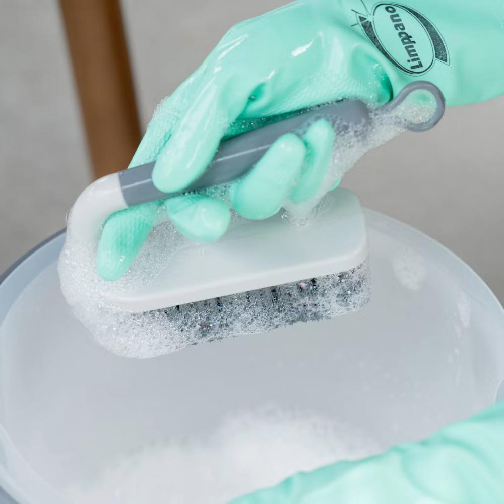 OU Scrub Brush with Ergonomic Handle, All Purpose Heavy Duty Cleaning Scrubber for Bathroom & Kitchen with Nonslip Handle, Scraper Edge & Hanging Loop - Image 9