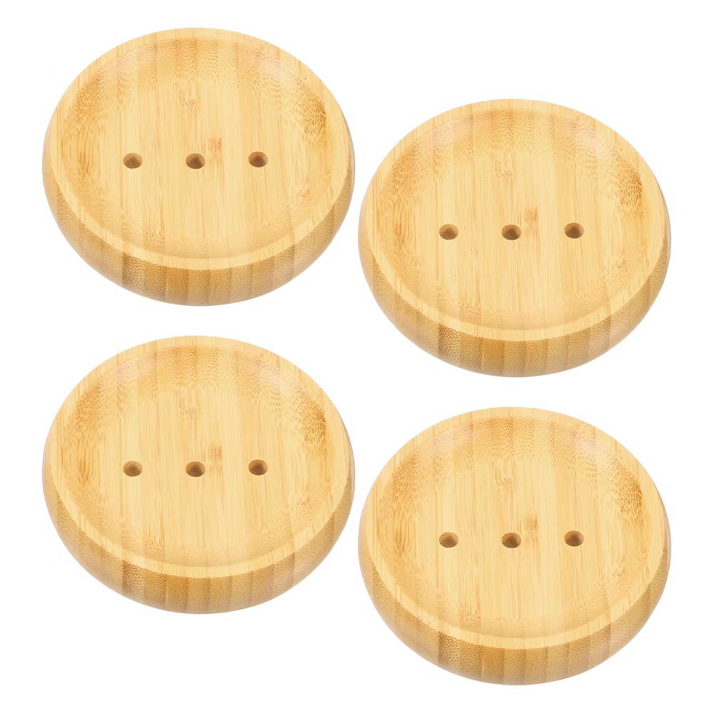 Natural Bamboo Self-Draining Round Smooth Bathroom Soap Dish - Image 5