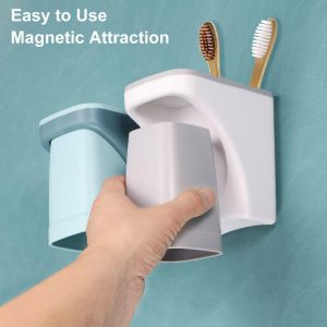 Durable Plastic Magnetic Two-in-One Design No-Punch Installation Toothbrush Holder