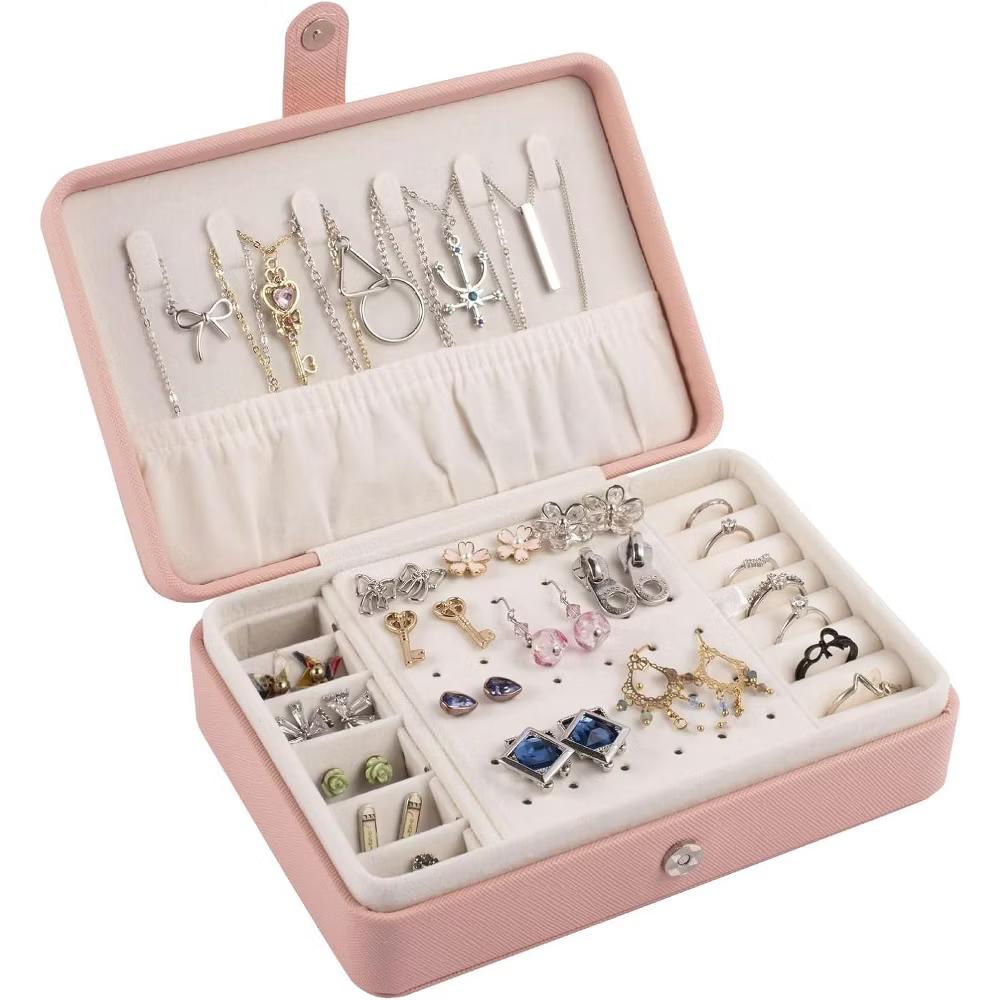 Zodaca Pink Jewelry Travel Organizer Case, Portable Storage Box Holder for Rings Earrings Necklaces, Gifts for Women - Image 8