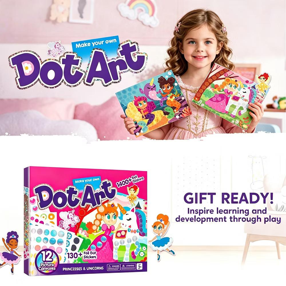 Unicorns Princess Dot Art Paper Craft Kit for Girls Age 3-8 No Mess DIY Stickers Kids School Arts Supplies Christmas Gifts Birthday Party favors - Image 9
