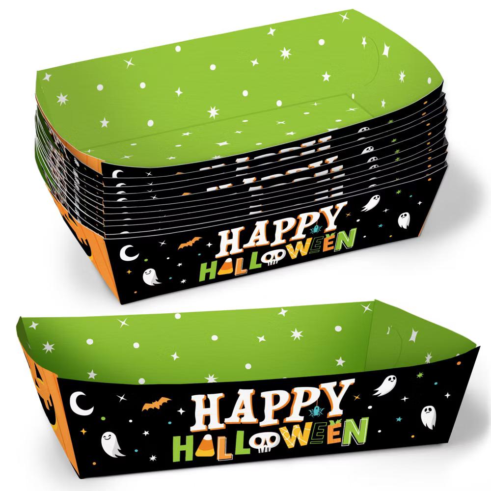 Jack-O'-Lantern Party Paper Food Trays, Disposable Food Boats for Kids Halloween Party, Double-Sided Meal Holders - 12 Ct - Image 2