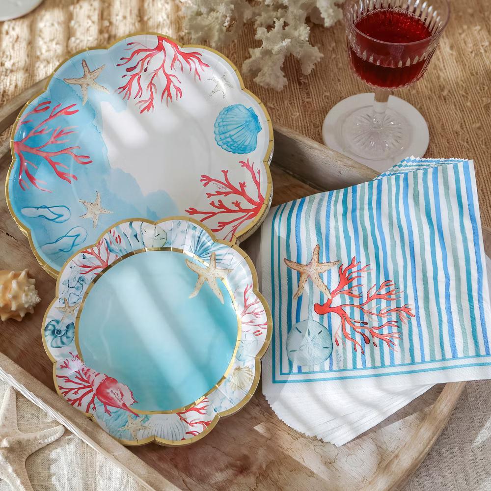 Beach Party 62 Piece Coastal Party Tableware Set, Birdal Shower Decorations Plates & Napkins, Vibrant Floral Nautical (16 Guests) - Image 7