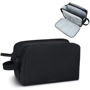 Tirrinia Travel Toiletry Bag Hanging, 3 Compartments Zipper Travel Makeup Bag For Weekender Cosmetic Travel Bags (Black)