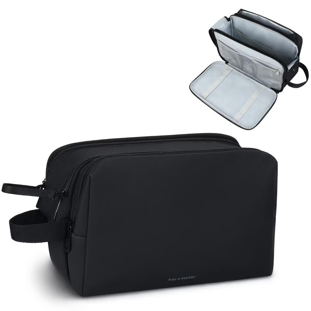 Tirrinia Travel Toiletry Bag Hanging, 3 Compartments Zipper Travel Makeup Bag For Weekender Cosmetic Travel Bags (Black)