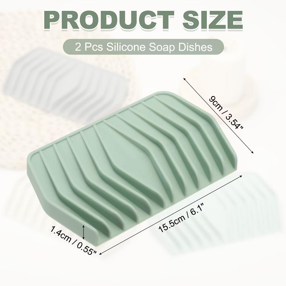 Soap Dish with Drainage, Silicone Self Draining Soap Bar Holder 2 Pcs - Image 7