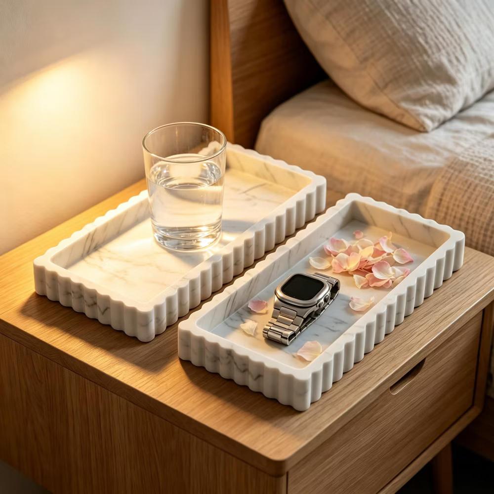 2Pc Round Silicone Vanity Tray Set Decorative Catchall Organizer for Bathroom Countertop Perfume White - Image 22