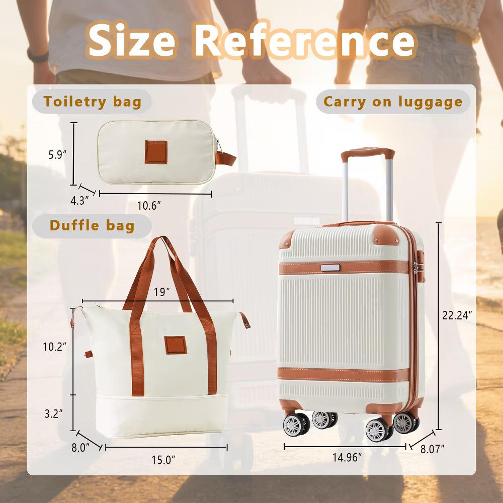 3 PCS ABS Lightweight Hard Shell Carry on Luggage(20") with Travel Bag, Spinner Wheels and TSA Lock - ModernLuxe - Image 35