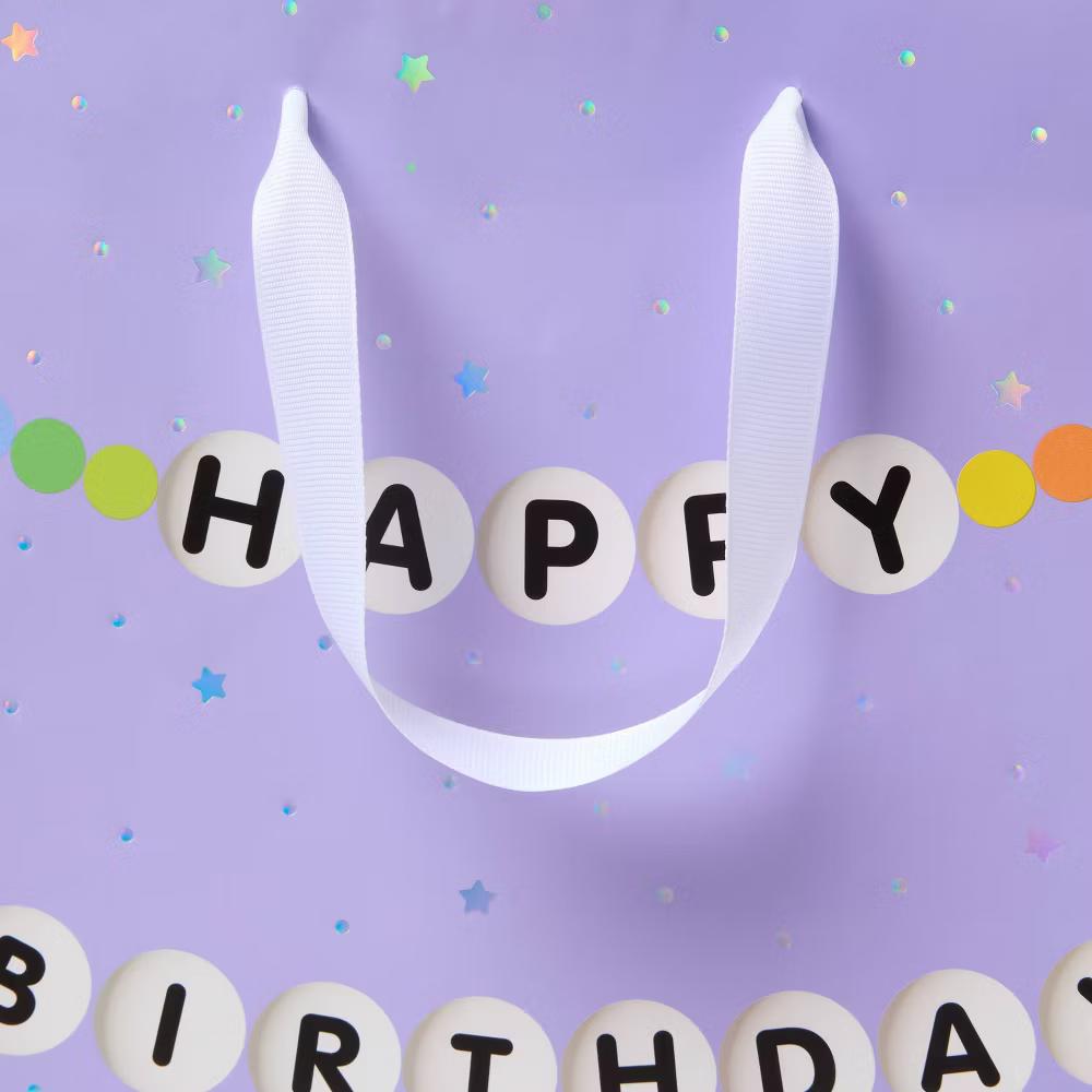 Medium ‘Happy Birthday To You’ Bead Bracelets Birthday Gift Bag Purple - Image 3