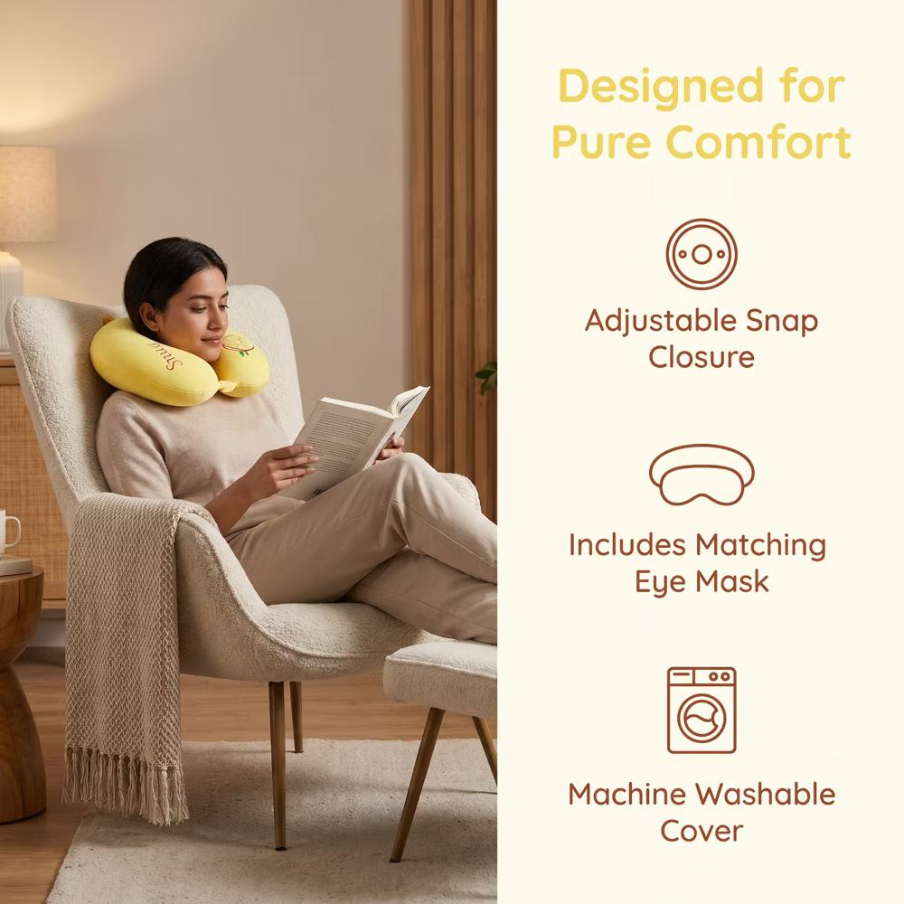 U‑Shape Memory Foam Travel Pillow Set with Decor Embroidery and Eye Mask 1Pc - Image 18