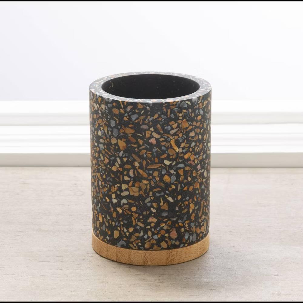 Soren Cement Terrazo with Bamboo Bathroom Tumbler Black - Image 3