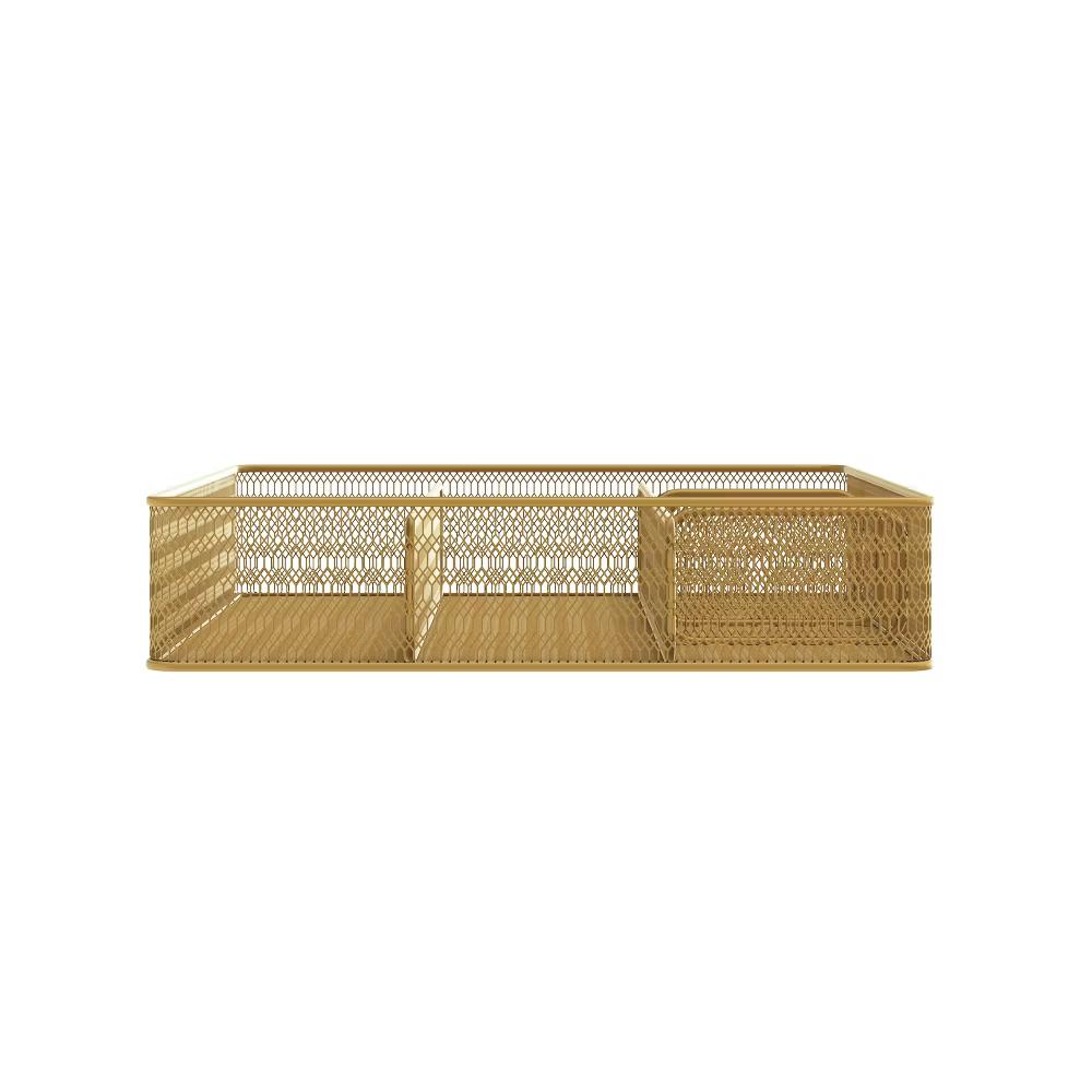 Martha Stewart Ryder Gold Mesh Metal 6 Compartment Large Desk Drawer Organizer for Accessories and Office Supplies - Image 4