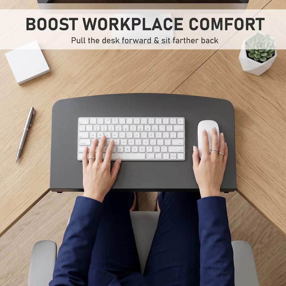 17 Inch Clamp-On Desk Extension Tray, Curved Metal Table Side Extender, Ergonomic Clip-On Keyboard Laptop Shelf for Home Office Corner Desk - Image 7