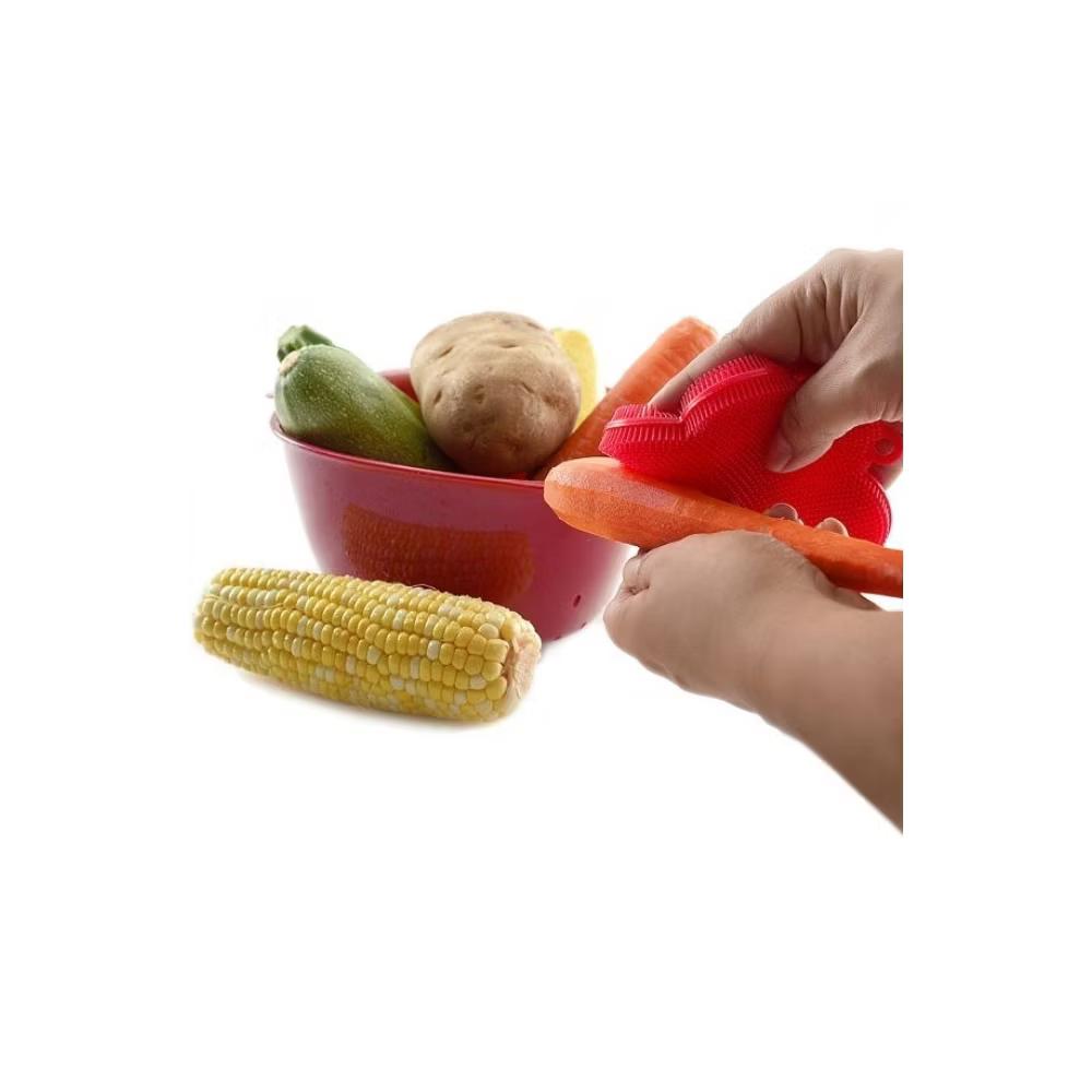 Norpro Silicone Dish Scrubbing Sponge / Vegetable Scrubber Brush - Red Flower Shaped - Image 7