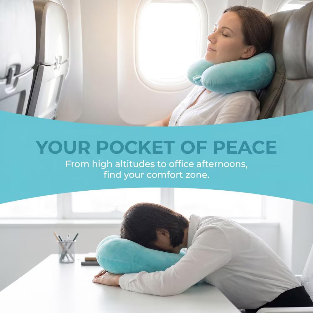 U‑Shape Memory Foam Travel Neck Pillow with Snap Closure Plush Cover 1Pc - Image 10
