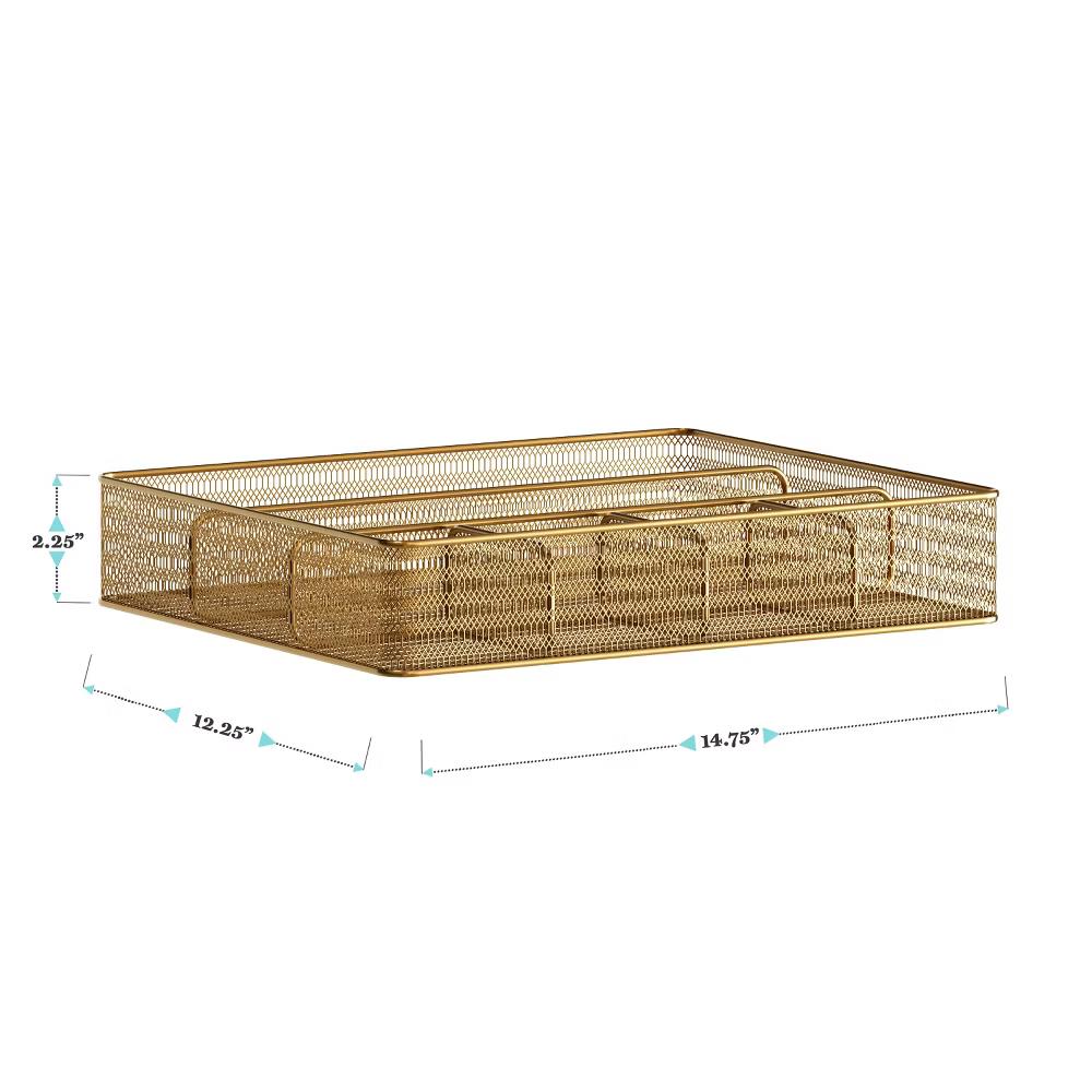 Martha Stewart Ryder Gold Mesh Metal 6 Compartment Large Desk Drawer Organizer for Accessories and Office Supplies - Image 7