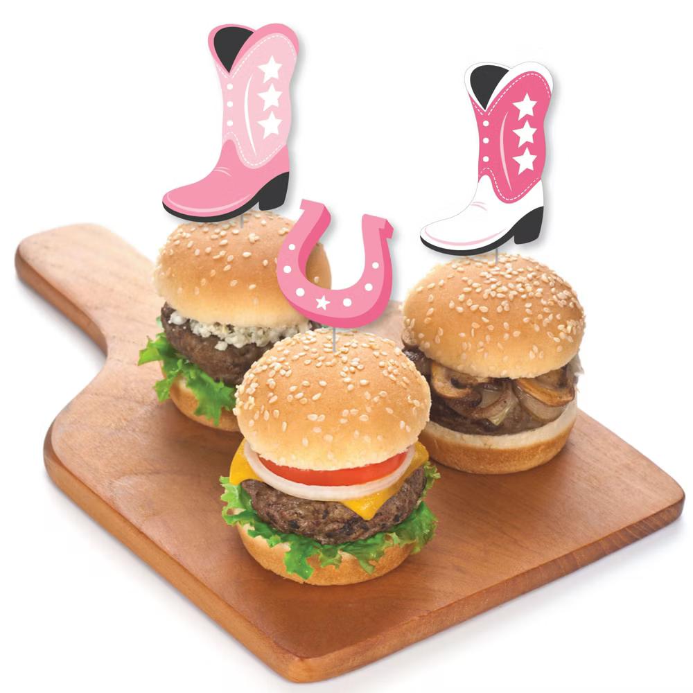 Rodeo Cowgirl - Dessert Cupcake Toppers - Pink Western Party Clear Treat Picks - Set of 24 - Image 3
