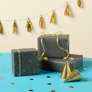 Foil Dotted Wrapping Paper Dark Gray - Gift Wrap for Graduation & Christmas, Star Pattern, 94.5" 30"