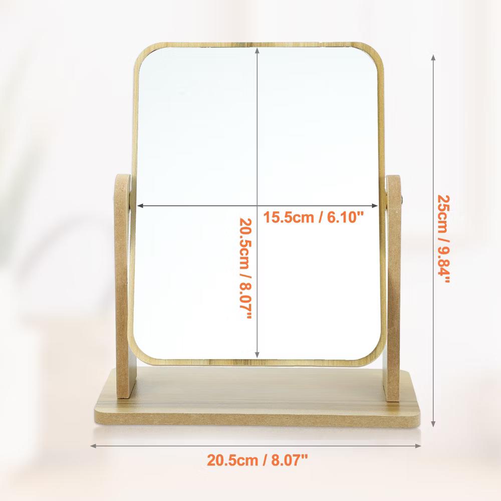 Natural Wooden Rotating Makeup Mirror Beige 1 Pc - Image 3