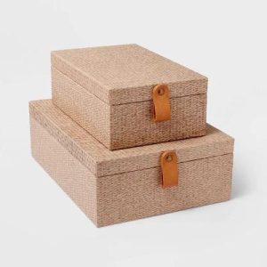Woven Storage Boxes Set of 2 Taupe - Desk & Office Organizers- Recycled Materials