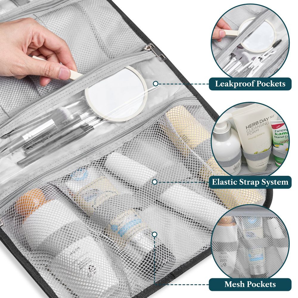 Hanging Toiletry Bag Women Men, Travel Kit Foldable Waterproof Organizer, Roll up Cosmetics Makeup Essentials Jewelry Case - Image 12