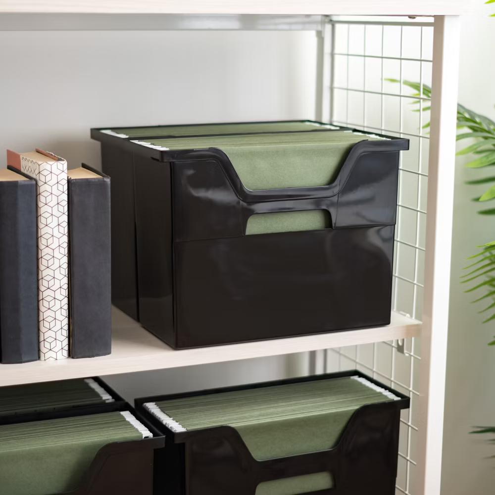 USA Portable Letter Size Desktop File Box with Open Lid, Side Handles, Hanging File Folders - Image 17