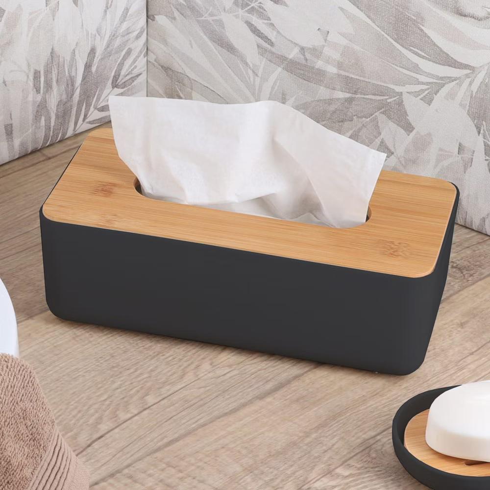 French Home Goods White Tissue Box Cover Padang with Bamboo Top - Elegant Design for Home and Office - Enhance Décor and Organization - Image 3