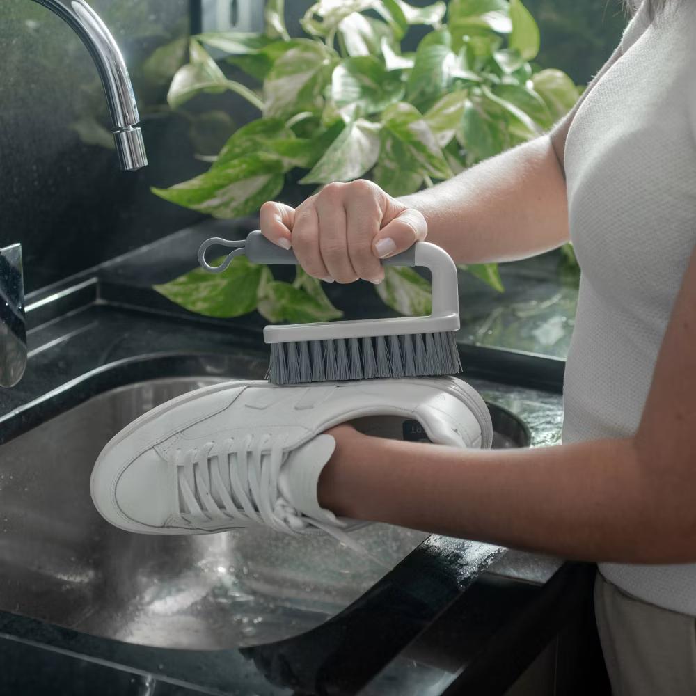 OU Scrub Brush with Ergonomic Handle, All Purpose Heavy Duty Cleaning Scrubber for Bathroom & Kitchen with Nonslip Handle, Scraper Edge & Hanging Loop - Image 5