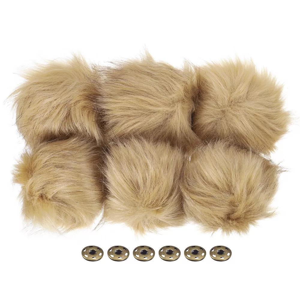 Fluffy Soft Elastic Faux Fur Pom Poms for Hats DIY Scarves 6 Pcs - Image 8