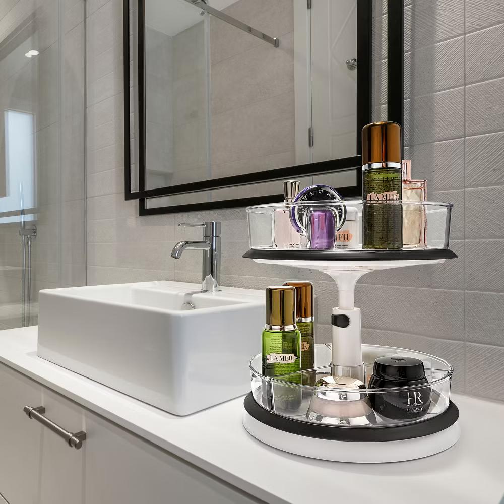 2-Tier Clear Lazy Susan Makeup Organizer - Rotating Cosmetic Storage for Vanity, Bathroom, Bedroom - Image 5