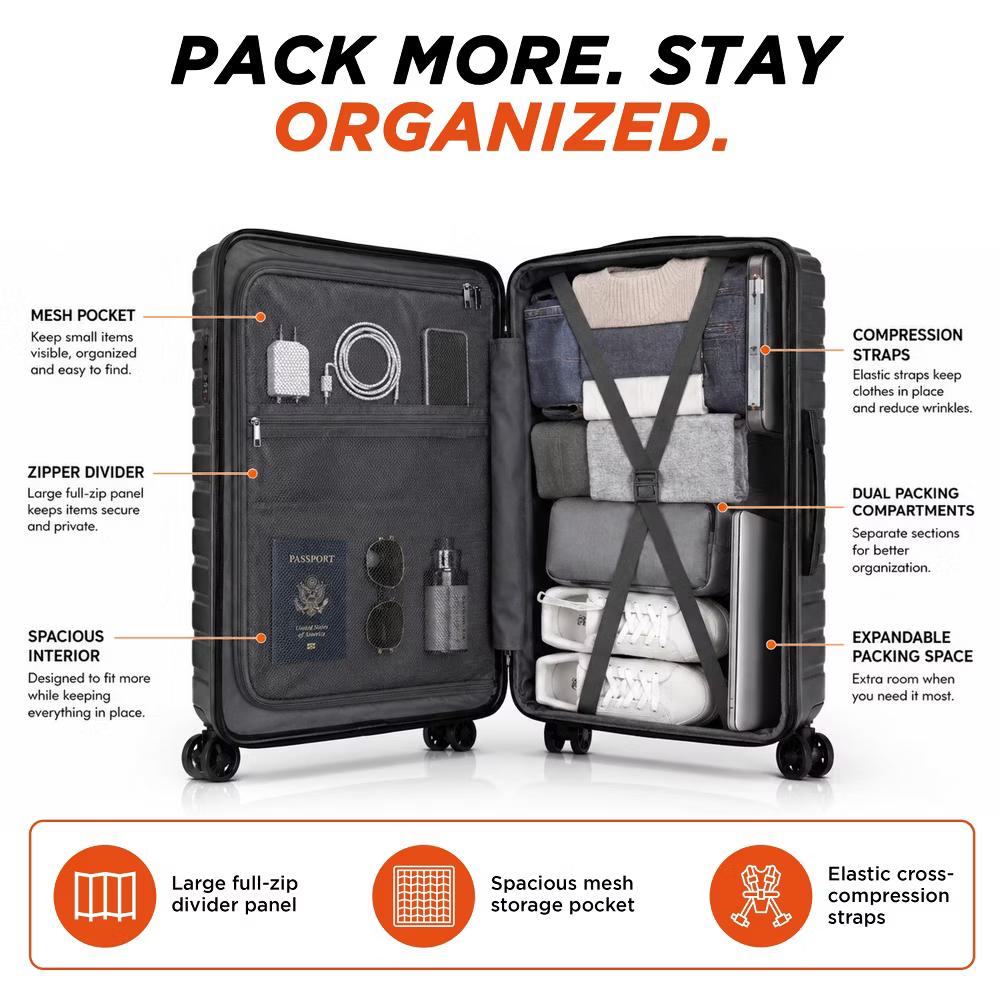 3-Piece Hardside Expandable Luggage Set with 8 Spinner Wheels - 20", 24", 28" - Image 8