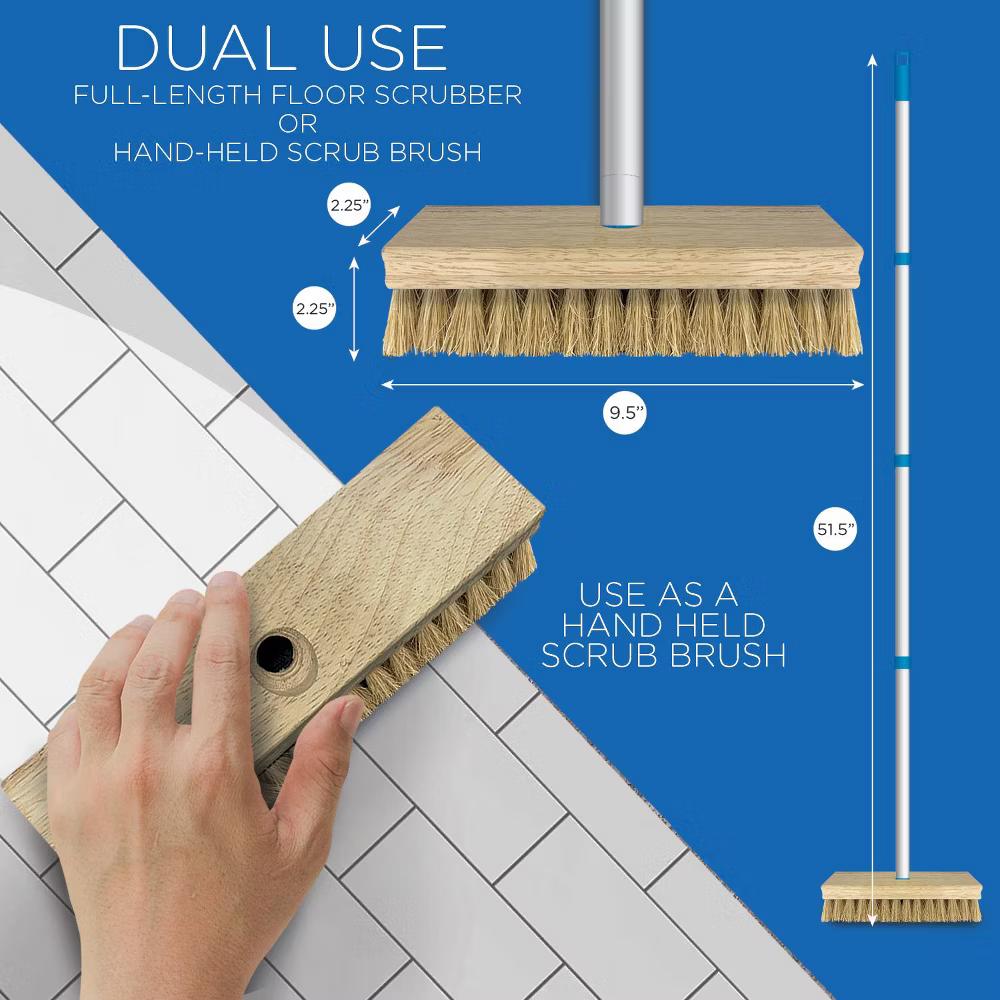Deck Scrub Brush, 9" 3.5" Head w/ Natural Coco Bristles for Outdoor Cleaning, Removes Dirt & Grime from Patios, Decks, Grout, 1 Count - Image 5