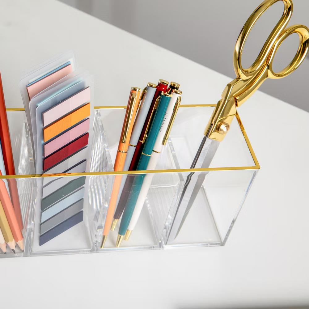 Martha Stewart Kerry Plastic 4 Compartment Pen Holder Office Desktop Organizer with Gold - Image 9