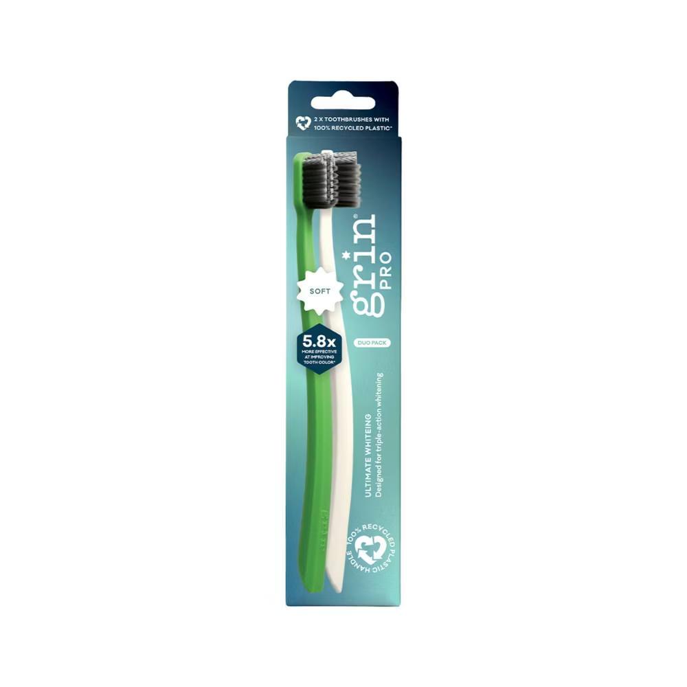 Pro Ultimate Triple Action Whitening 100% Recycled Plastic Handle Toothbrushes - Soft - Green/White - 2ct - Image 3