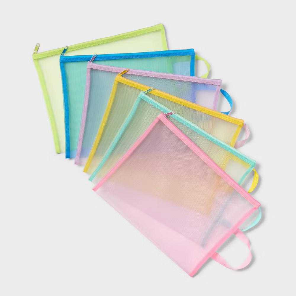6ct Mesh Pouch with Handle Multipack Assorted Colors - Image 2