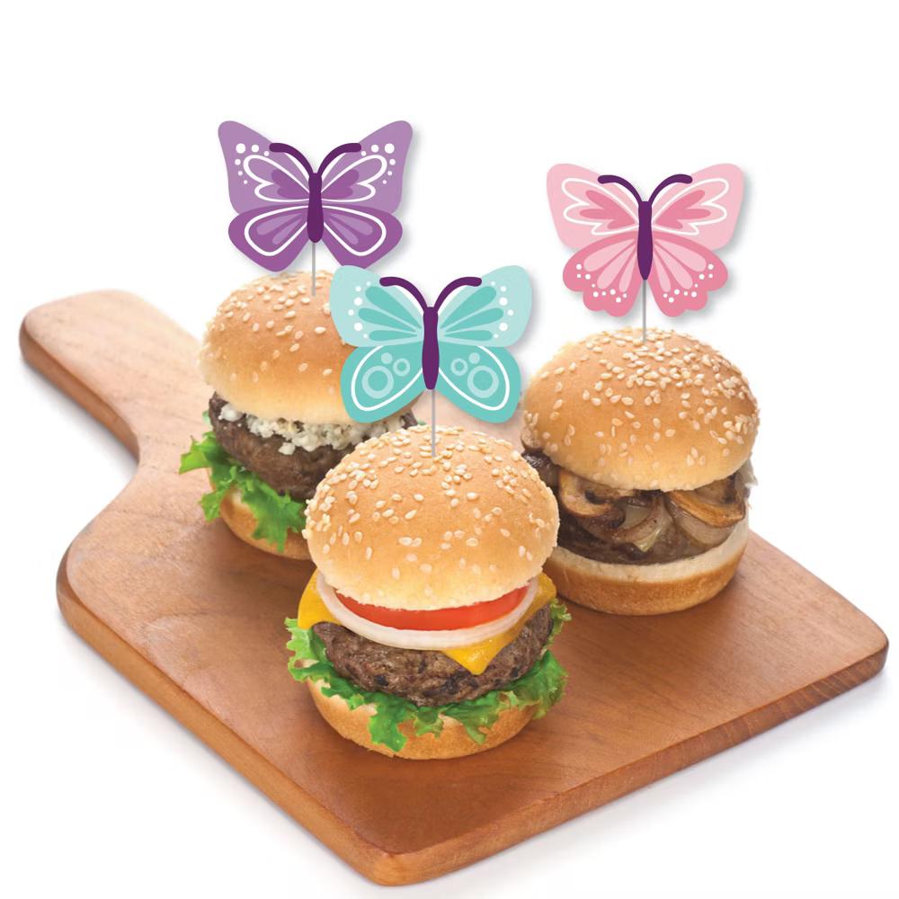 Beautiful Butterfly - Dessert Cupcake Toppers - Floral Baby Shower or Birthday Party Clear Treat Picks - Set of 24 - Image 2