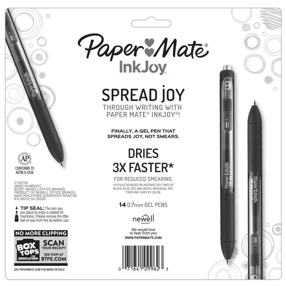 Paper Mate Ink Joy 14pk Gel Pens 0.7mm Medium Tip Multicolored: Retractable Quick Drying with Pocket Clip - Image 2