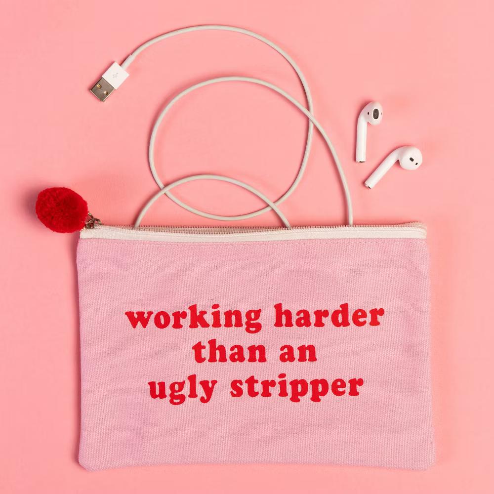 Totalee Gift Working Harder Bag Cotton Pink Zip Wallets - Image 2