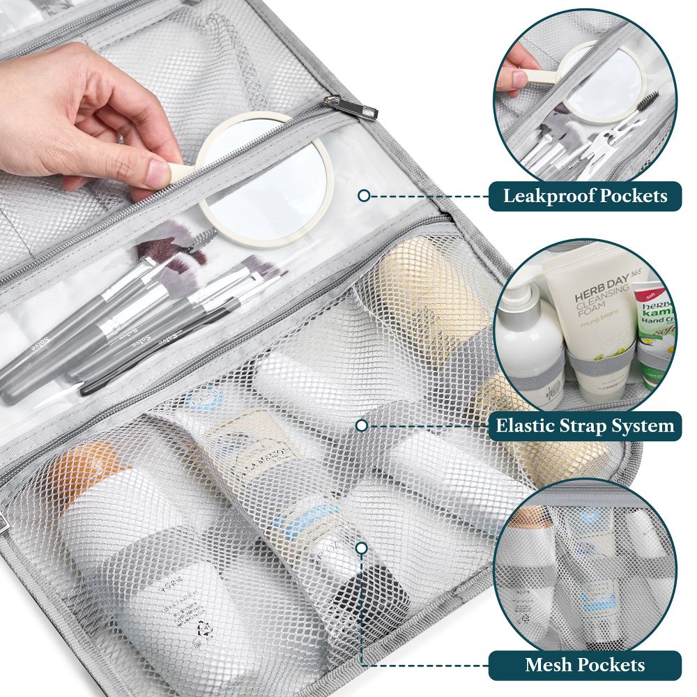Hanging Toiletry Bag Women Men, Travel Kit Foldable Waterproof Organizer, Roll up Cosmetics Makeup Essentials Jewelry Case - Image 34