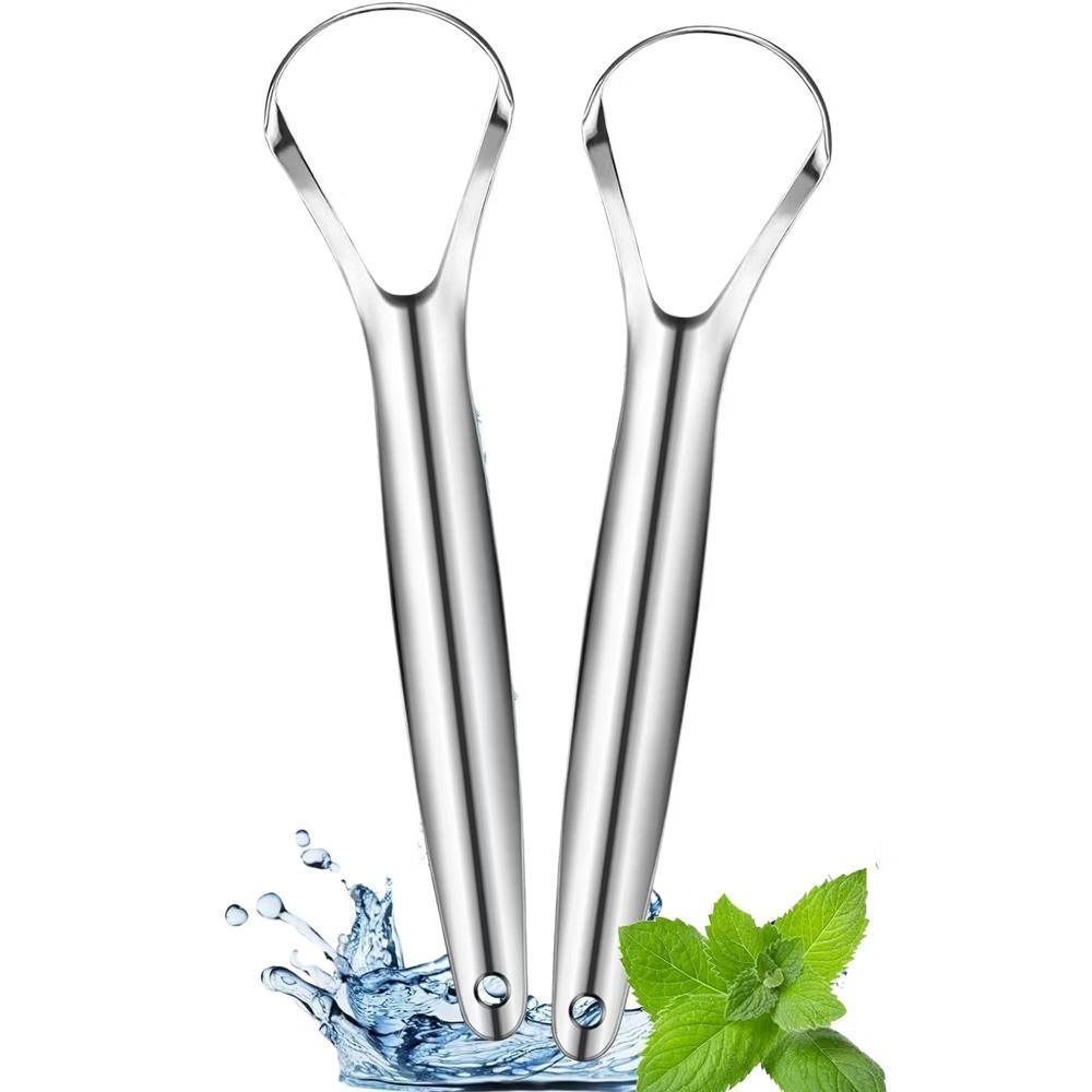 Tongue Scraper for Adults (2 Pack), Reduce Bad Breath, Stainless Steel Tongue Cleaners, 100% Metal Tongue Scraper