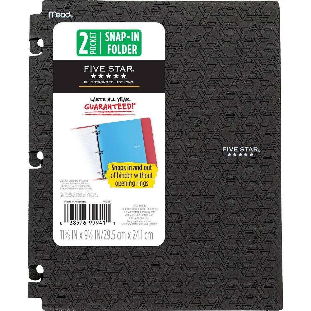 Five Star 2 Pocket Plastic Folders Snap In Portfolio Black - Image 7