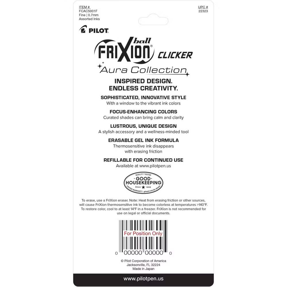 5pk FriXion Aura Erasable Gel Pens Fine Point 0.7mm Multicolored Ink - Image 4