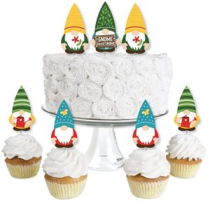 Garden Gnomes - Dessert Cupcake Toppers - Forest Gnome Party Clear Treat Picks - Set of 24