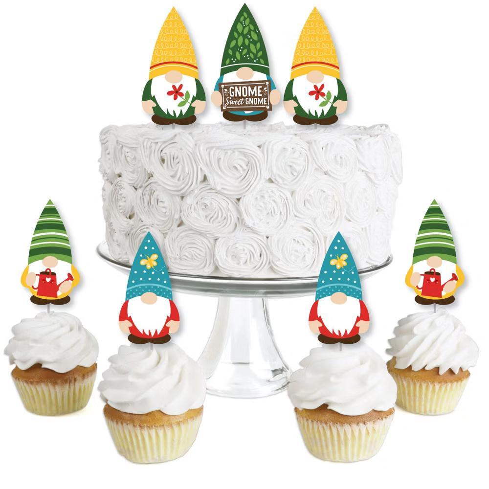 Garden Gnomes - Dessert Cupcake Toppers - Forest Gnome Party Clear Treat Picks - Set of 24