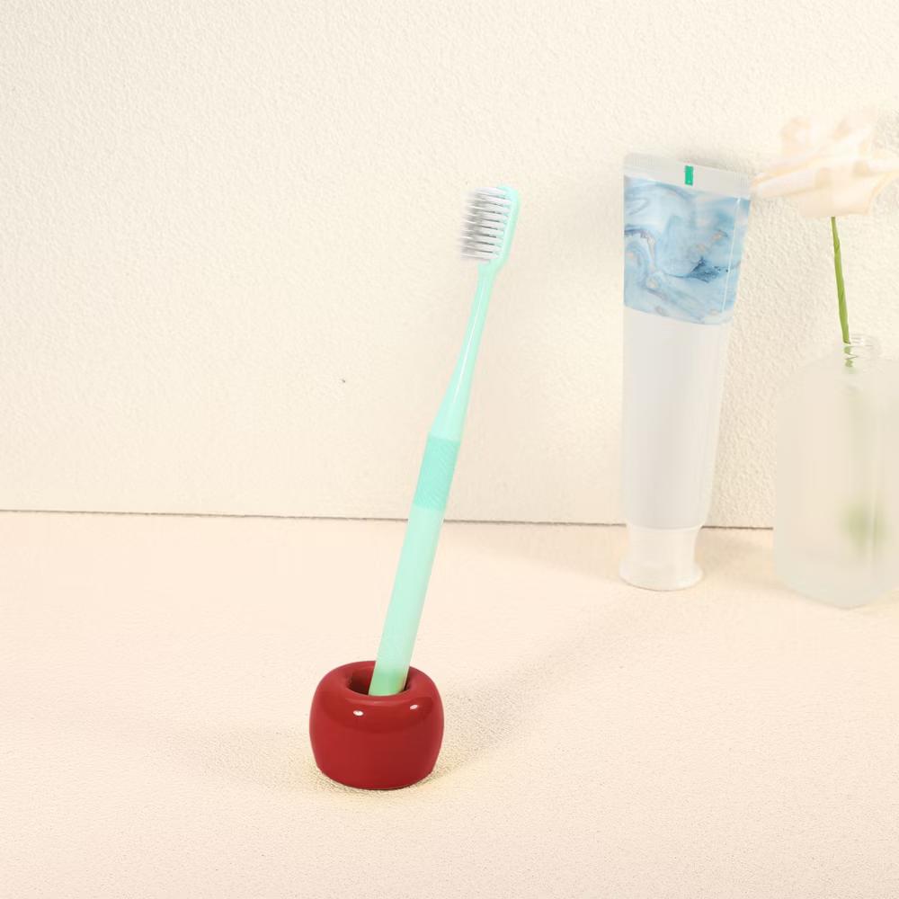 Bathroom Round Mini Ceramic Toothbrush Holder 1.65"x1.18" 2Pcs - Image 58