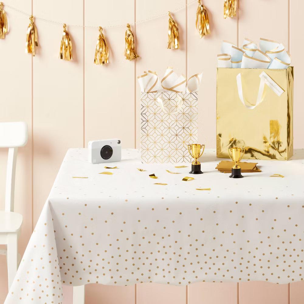 Gold Confetti Print Rectangular Table Cover - Image 2
